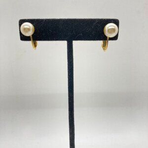 Vintage Carol Dauplaise Earrings Screw Back Hinge Simulated Pearl Gold Tone